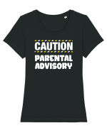 Caution - parental advisory Tricou mânecă scurtă guler larg fitted Damă Expresser