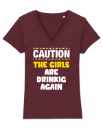 Caution - the girls are drinking again Tricou mânecă scurtă guler V Damă Evoker