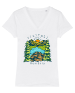 Vizitați România Tricou mânecă scurtă guler V Damă Evoker