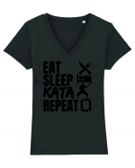 Eat Sleep Kata Repeat  Tricou mânecă scurtă guler V Damă Evoker