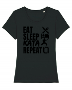 Eat Sleep Kata Repeat  Tricou mânecă scurtă guler larg fitted Damă Expresser