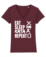 Eat Sleep Kata Repeat  Tricou mânecă scurtă guler V Damă Evoker