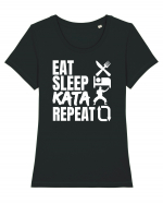 Eat Sleep Kata Repeat  Tricou mânecă scurtă guler larg fitted Damă Expresser