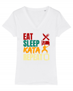 Eat Sleep Kata Repeat  Tricou mânecă scurtă guler V Damă Evoker