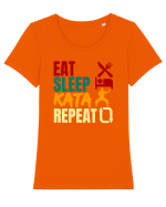 Eat Sleep Kata Repeat  Tricou mânecă scurtă guler larg fitted Damă Expresser