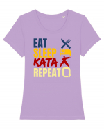 Eat Sleep Kata Repeat  Tricou mânecă scurtă guler larg fitted Damă Expresser