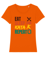 Eat Sleep Kata Repeat  Tricou mânecă scurtă guler larg fitted Damă Expresser