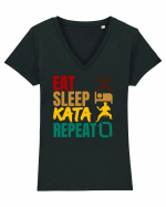 Eat Sleep Kata Repeat  Tricou mânecă scurtă guler V Damă Evoker