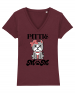 Pittie Mom Tricou mânecă scurtă guler V Damă Evoker