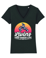 living that biker life Tricou mânecă scurtă guler V Damă Evoker