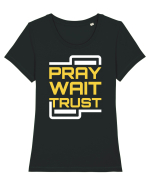 Pray Wait Trust Tricou mânecă scurtă guler larg fitted Damă Expresser