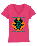 Motor Racing Is My Sport Tricou mânecă scurtă guler V Damă Evoker