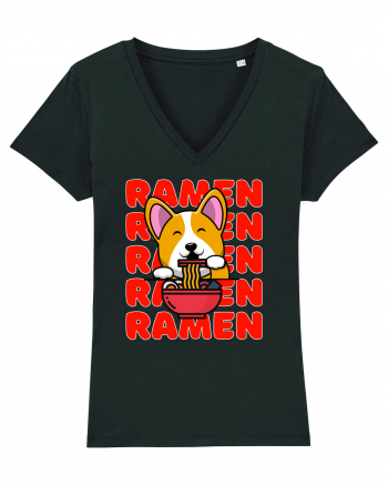 Kawaii Corgi Eating Ramen Black