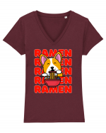 Kawaii Corgi Eating Ramen Tricou mânecă scurtă guler V Damă Evoker