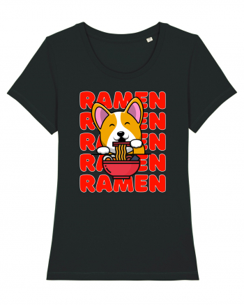 Kawaii Corgi Eating Ramen Black