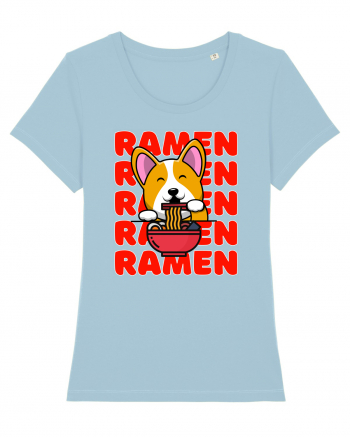 Kawaii Corgi Eating Ramen Sky Blue