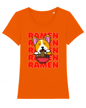 Kawaii Corgi Eating Ramen Bright Orange