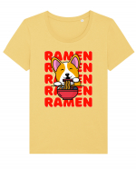 Kawaii Corgi Eating Ramen Tricou mânecă scurtă guler larg fitted Damă Expresser