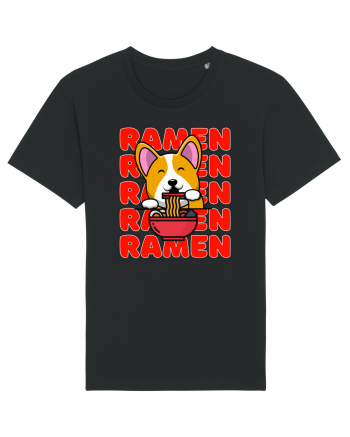 Kawaii Corgi Eating Ramen Black