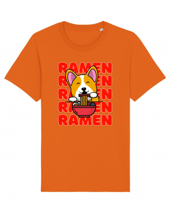 Kawaii Corgi Eating Ramen Bright Orange