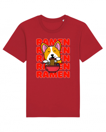 Kawaii Corgi Eating Ramen Red