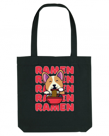 Kawaii Corgi Eating Ramen Black