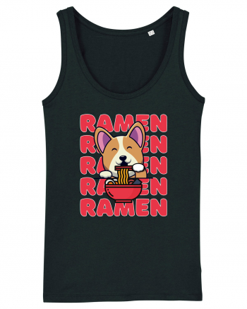 Kawaii Corgi Eating Ramen Black