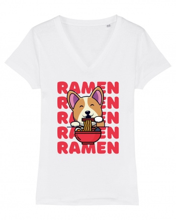 Kawaii Corgi Eating Ramen White