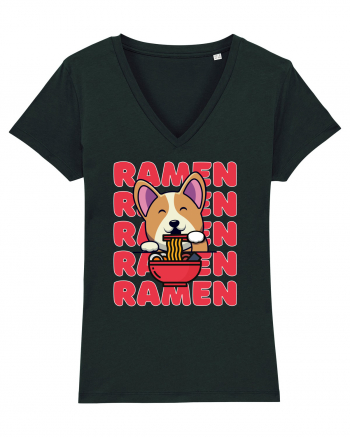 Kawaii Corgi Eating Ramen Black