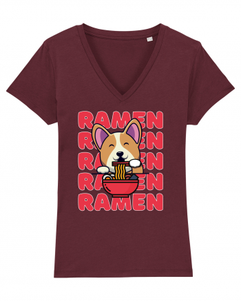 Kawaii Corgi Eating Ramen Burgundy