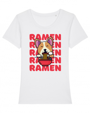 Kawaii Corgi Eating Ramen White