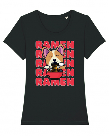 Kawaii Corgi Eating Ramen Black