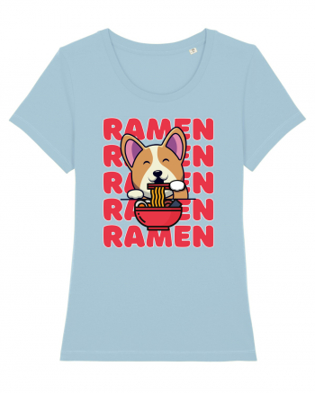 Kawaii Corgi Eating Ramen Sky Blue