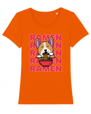 Kawaii Corgi Eating Ramen Bright Orange