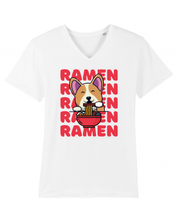 Kawaii Corgi Eating Ramen White