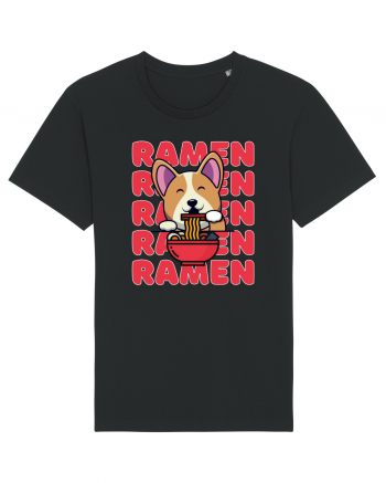 Kawaii Corgi Eating Ramen Black