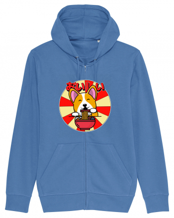 Kawaii Corgi Eating Ramen Bright Blue