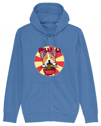 Kawaii Corgi Eating Ramen Bright Blue