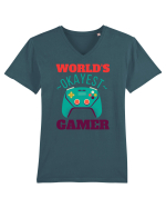 World's Okayest Gamer Tricou mânecă scurtă guler V Bărbat Presenter