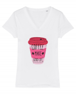 Coffee Make Good Life  Tricou mânecă scurtă guler V Damă Evoker