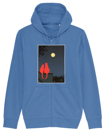Cats Watching Moon Bright Blue