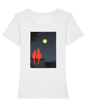 Cats Watching Moon White