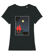 Cats Watching Moon Tricou mânecă scurtă guler larg fitted Damă Expresser
