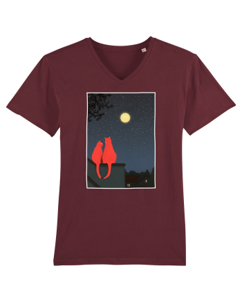 Cats Watching Moon Burgundy