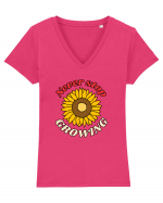 Never Stop Growing Tricou mânecă scurtă guler V Damă Evoker