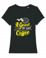 A Good Day Full of Coffee Tricou mânecă scurtă guler larg fitted Damă Expresser