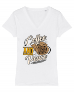 Coffee and Peace Tricou mânecă scurtă guler V Damă Evoker