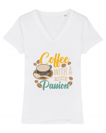 Coffee with a New Passion Tricou mânecă scurtă guler V Damă Evoker