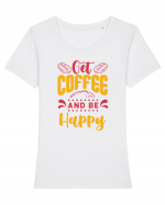 Get Coffee and be Happy Tricou mânecă scurtă guler larg fitted Damă Expresser