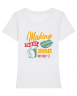 Making Your Day Smarter With Coffee Tricou mânecă scurtă guler larg fitted Damă Expresser